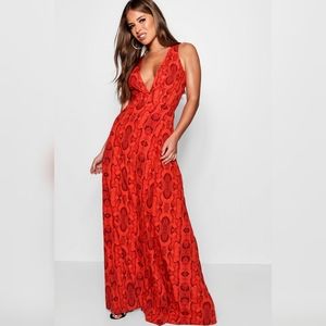 Boohoo Petite Snake Print Wrap Maxi Dress US 6